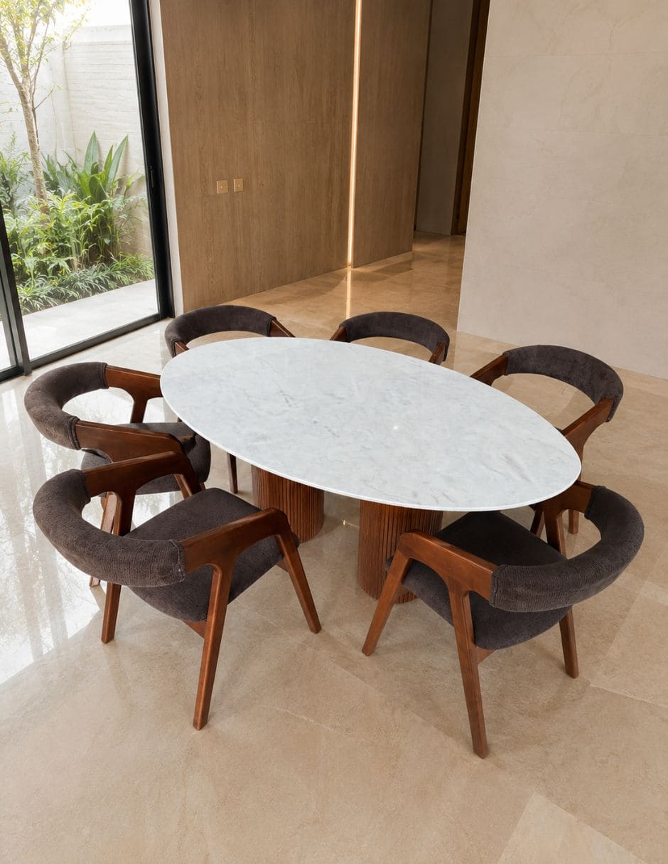 Mesa de comedor armable de madera y mármol 4