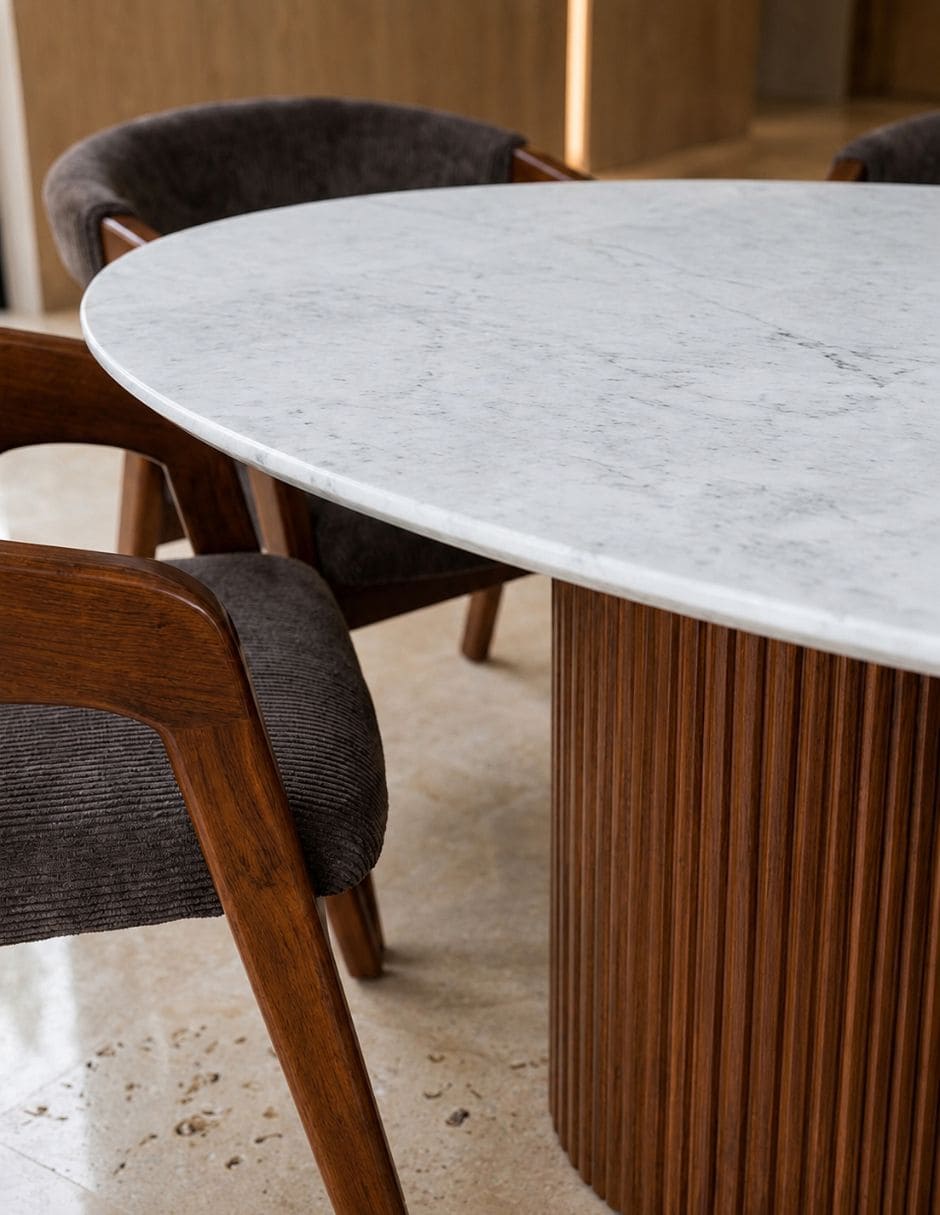 Mesa de comedor armable de madera y mármol 5