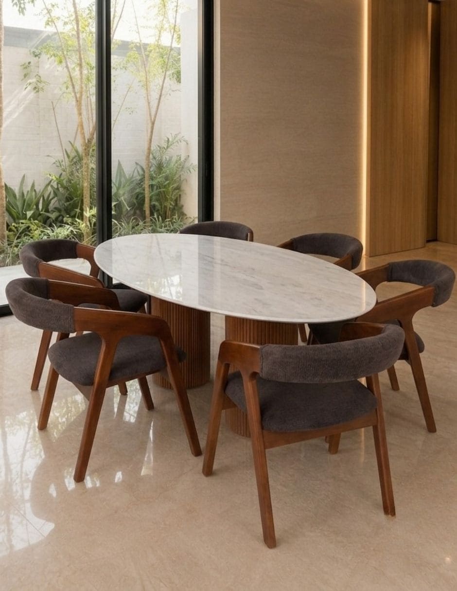 Mesa de comedor armable de madera y mármol 6