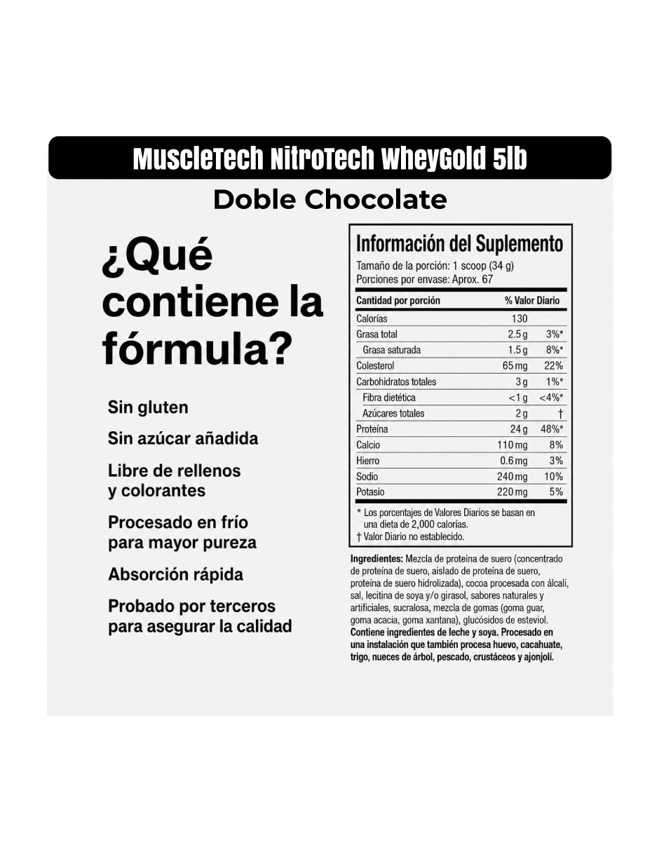 Proteina nitrotech wheygold 5lb - sabor chocolate muscletech con proteína sabor chocolate de 5