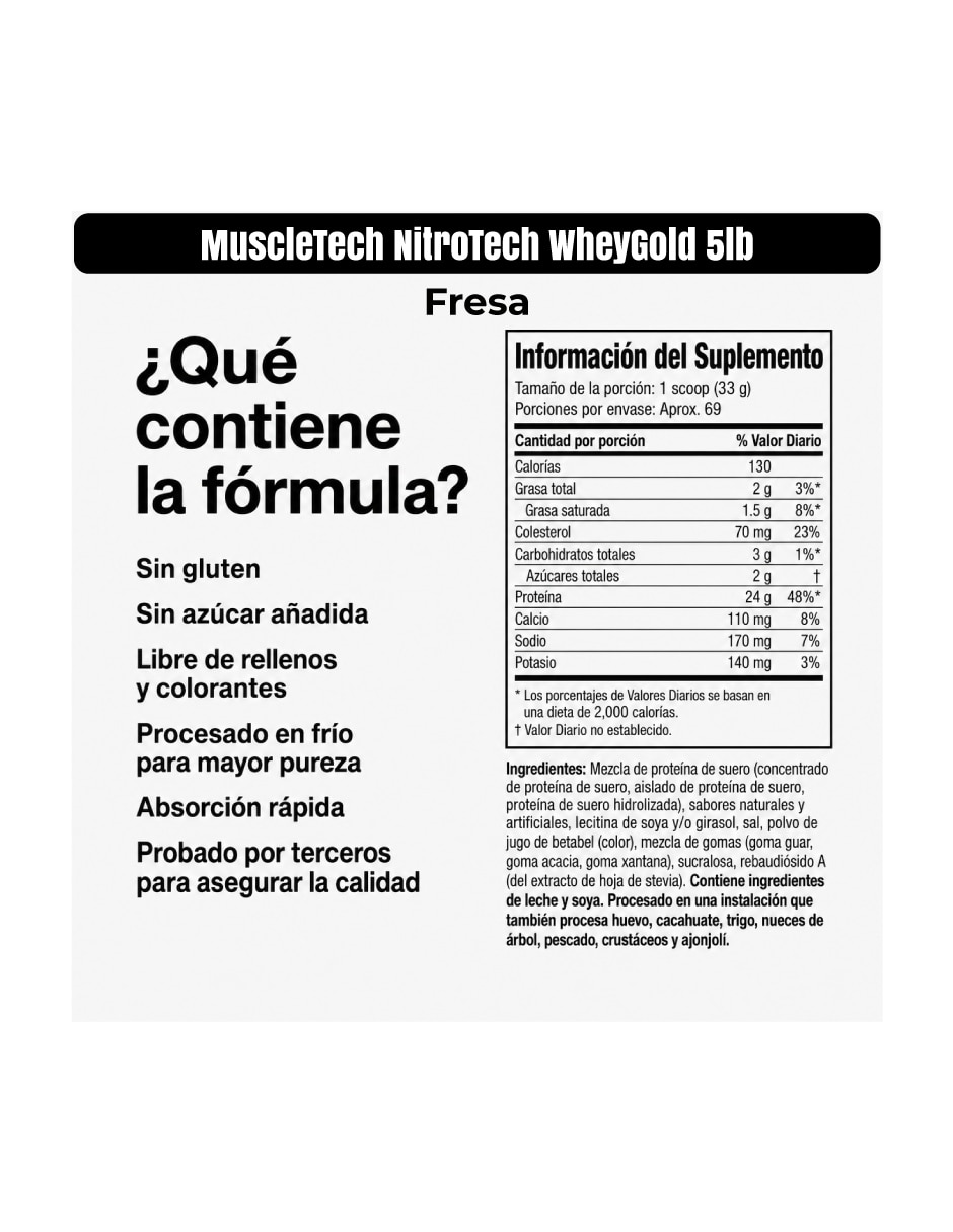 Proteina nitrotech wheygold 5lb - sabor fresa muscletech con proteína sabor fresa de 2