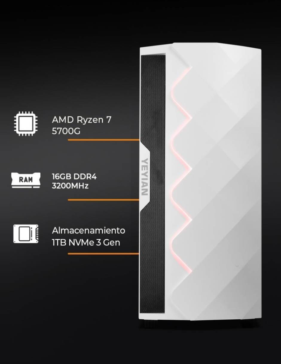 Computadora gamer abyss ypa-sa570gb-01m incluye monitor incluye monitor amd ryzen 7 amd radeon 16 gb ram 1 tb 2