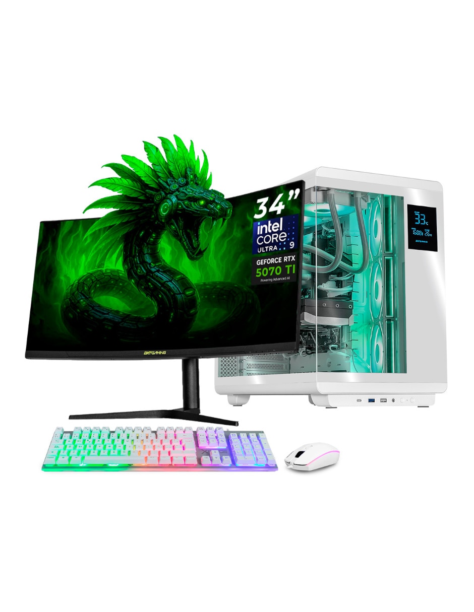 Computadora gamer dxt gaming 34 pulgadas uwqhd intel core ultra 9 nvidia geforce rtx 5070 ti 32 gb ram 1 tb