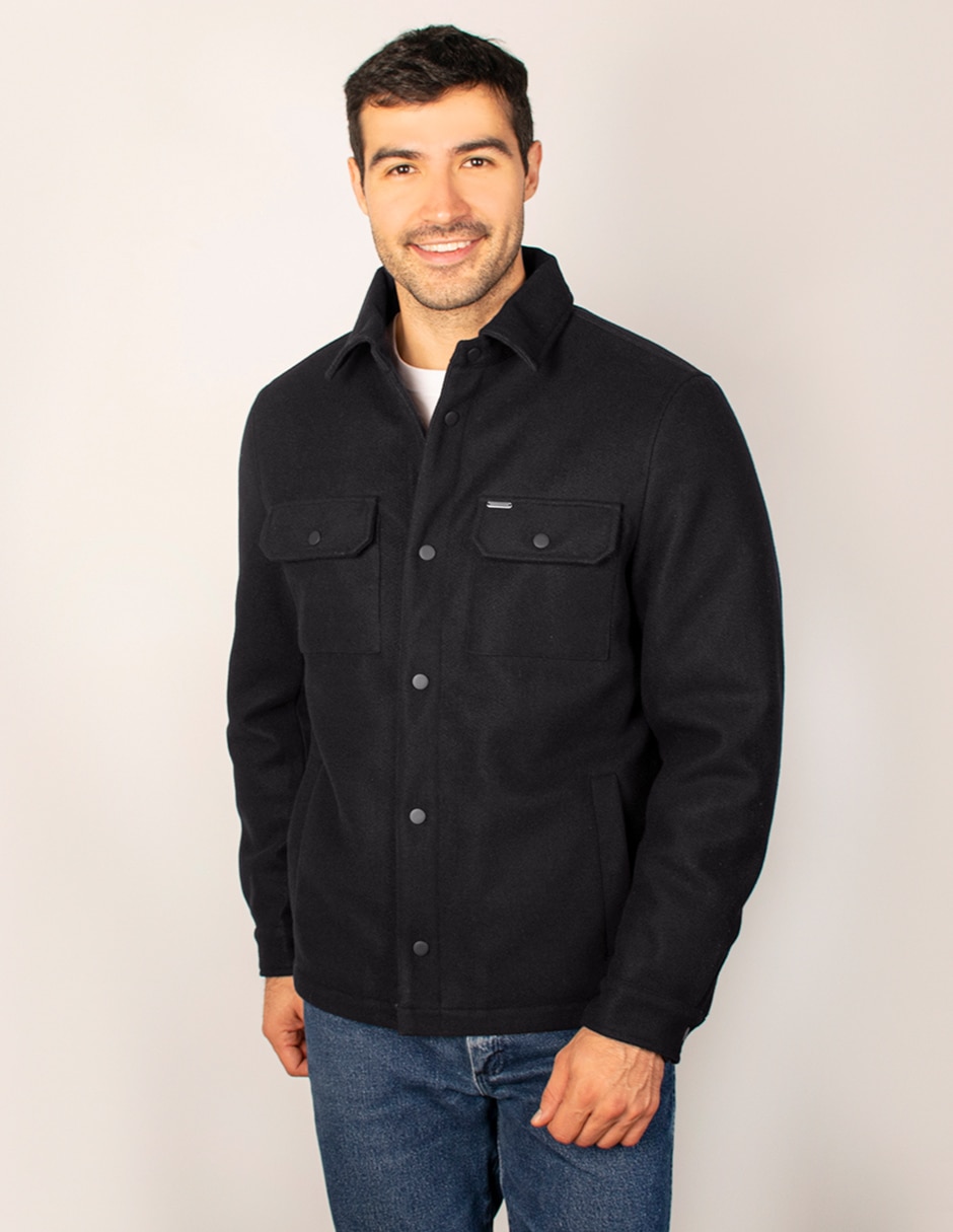 Chamarra casual lana de lana cuello a contraste para hombre 1