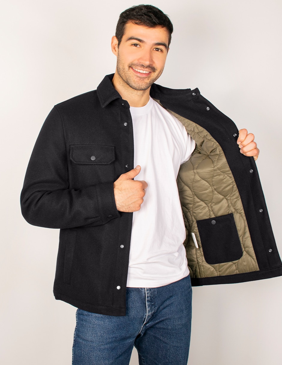Chamarra casual lana de lana cuello a contraste para hombre 3