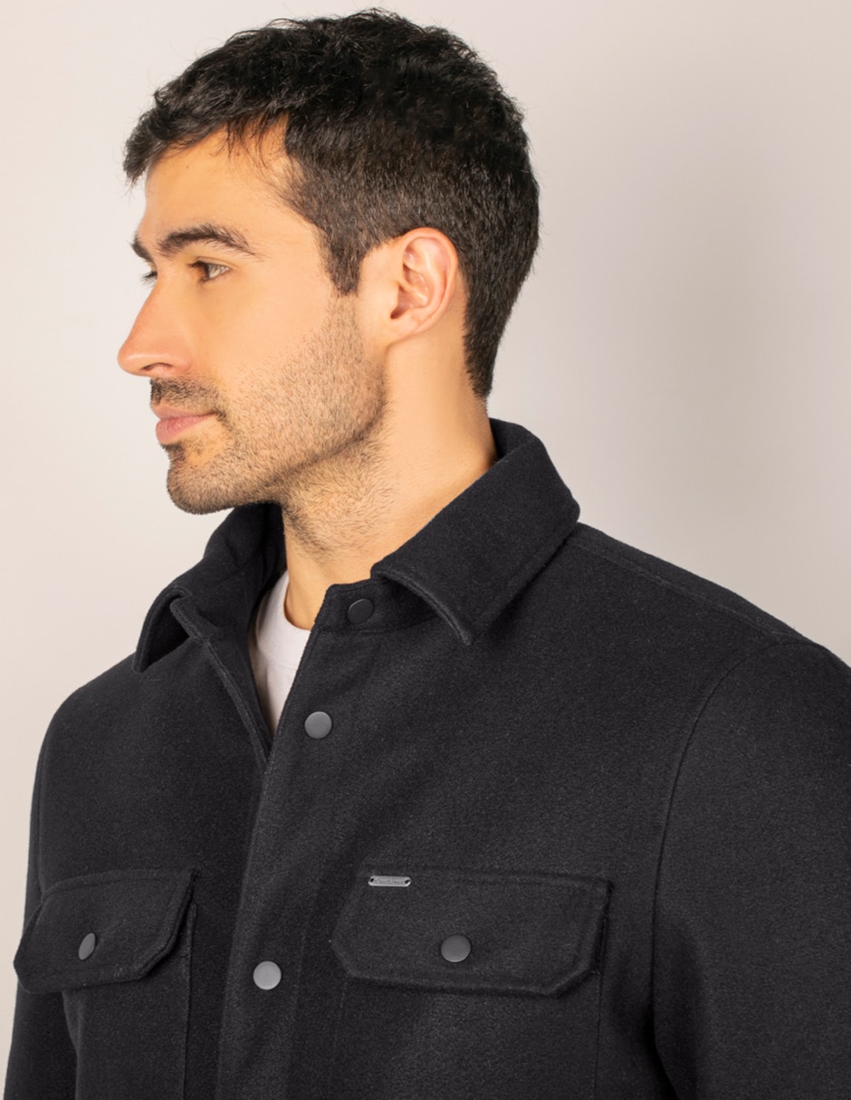 Chamarra casual lana de lana cuello a contraste para hombre 4