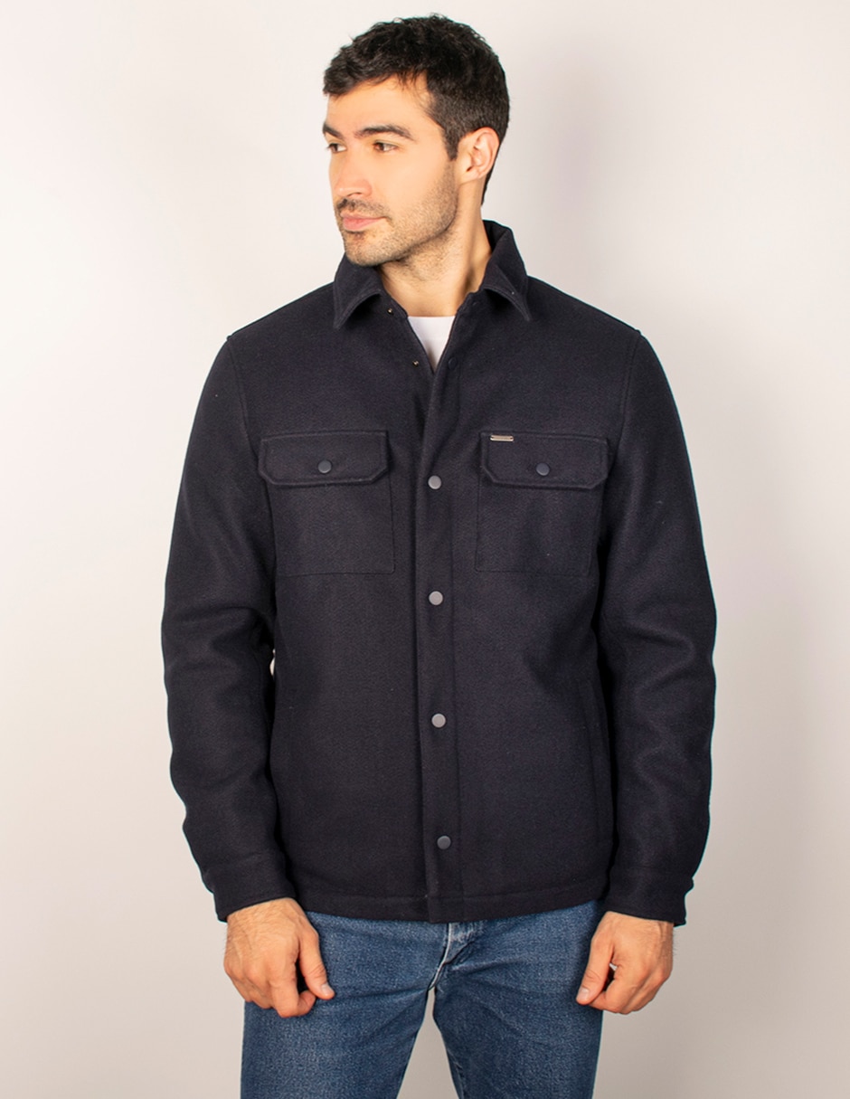 Chamarra casual lana de lana cuello a contraste para hombre