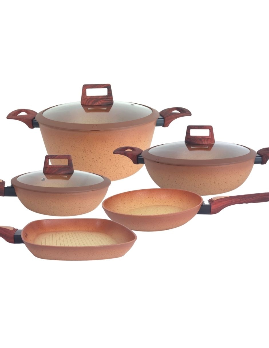 Batería de cocina caroline de aluminio forjado antiadherente cerámica set de 8 piezas Batería de cocina caroline de aluminio forjado antiadherente cerámica set de 8 piezas