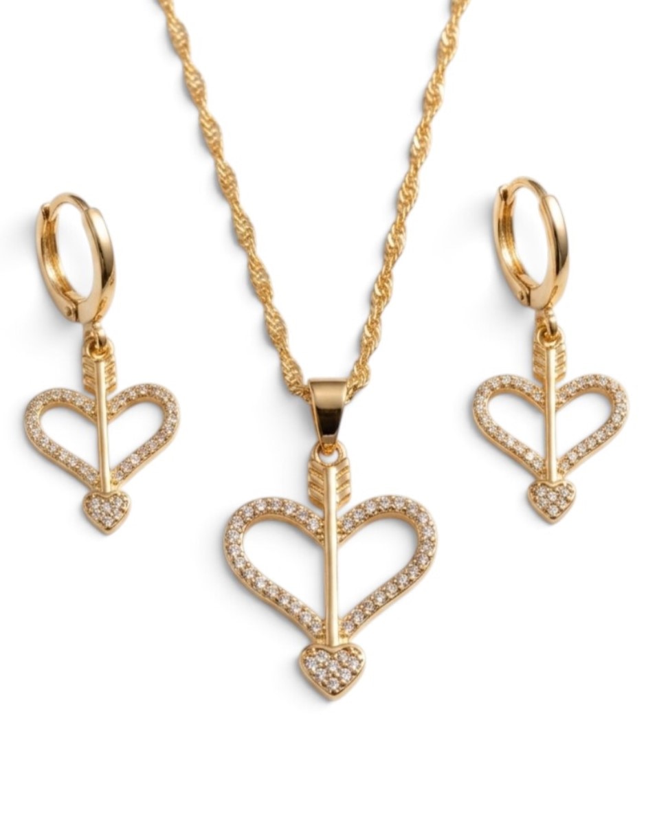 Aretes y collar de corazón conjunto de joyería elegante para mujer de oro laminado 18 k zirconia cúbica Aretes y collar de corazón conjunto de joyería elegante para mujer de oro laminado 18 k zirconia cúbica