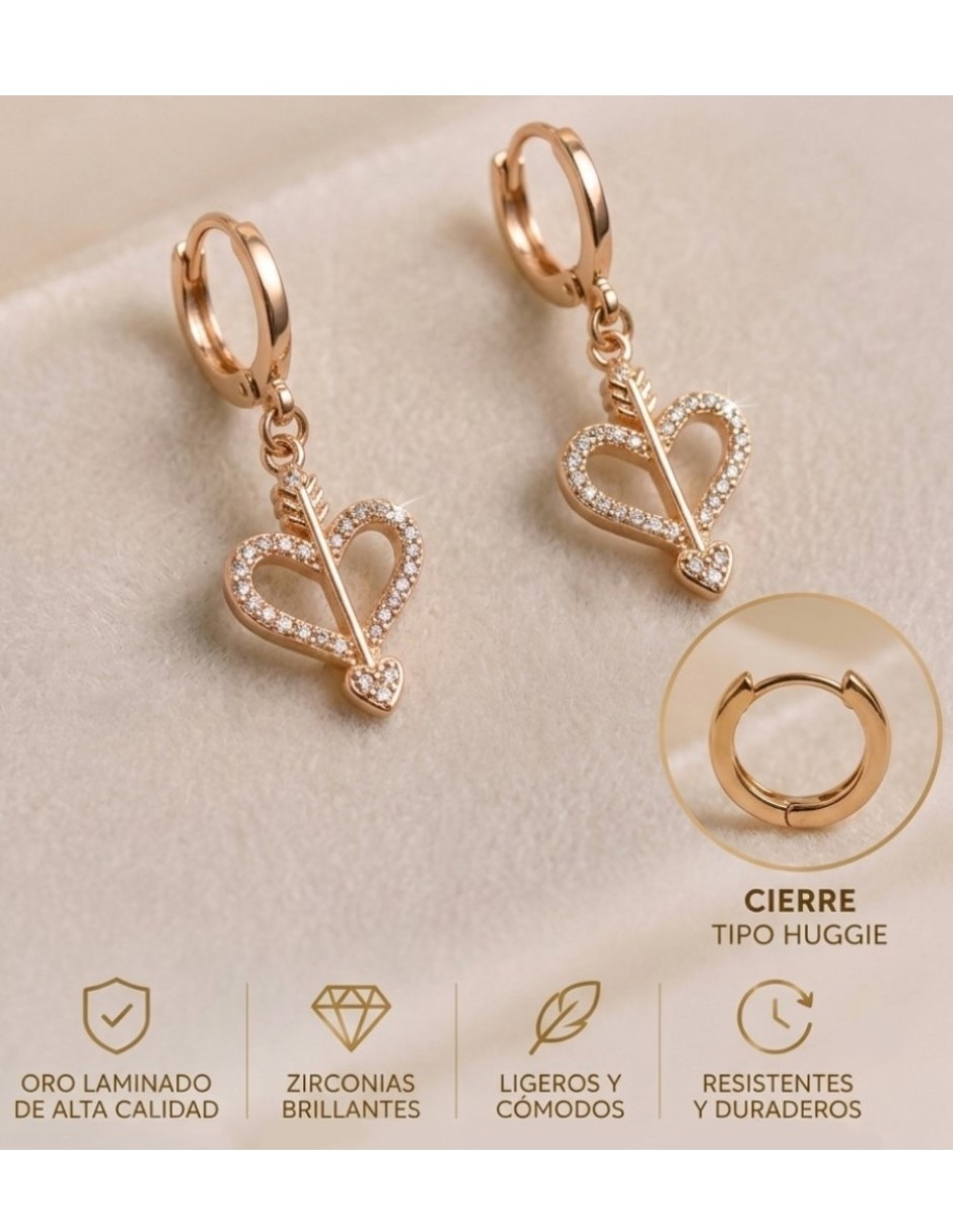 Aretes y collar de corazón conjunto de joyería elegante para mujer de oro laminado 18 k zirconia cúbica 5
