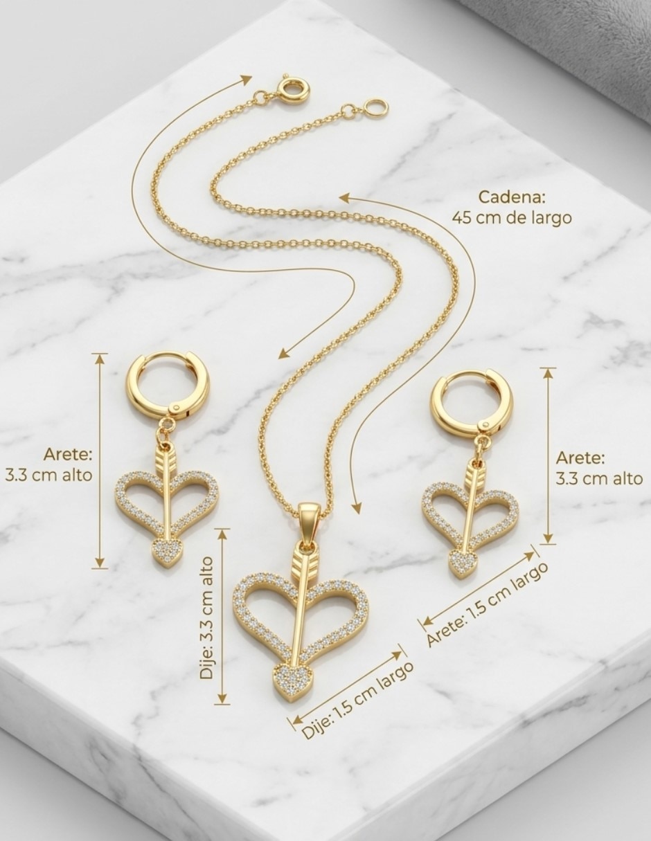 Aretes y collar de corazón conjunto de joyería elegante para mujer de oro laminado 18 k zirconia cúbica 6