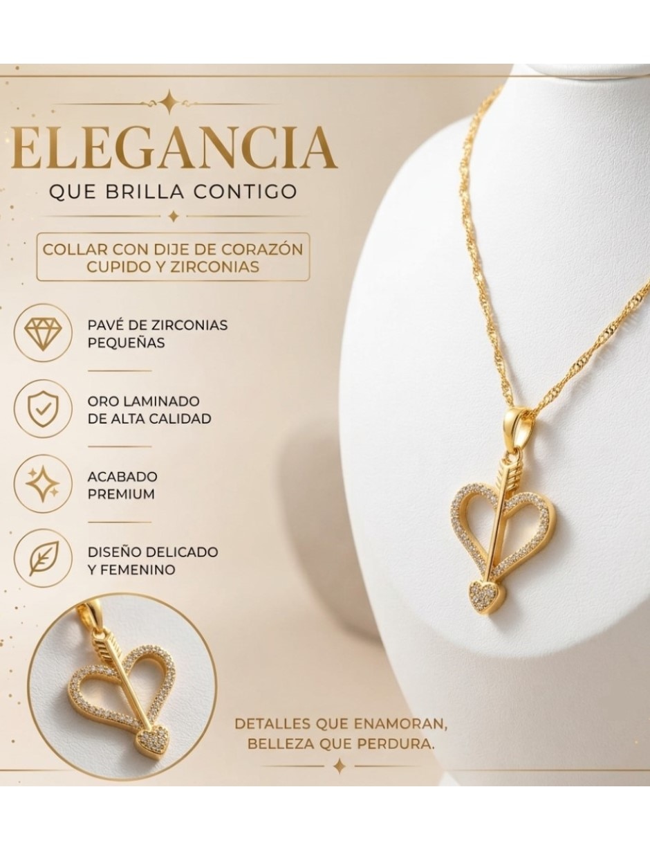 Aretes y collar de corazón conjunto de joyería elegante para mujer de oro laminado 18 k zirconia cúbica 4