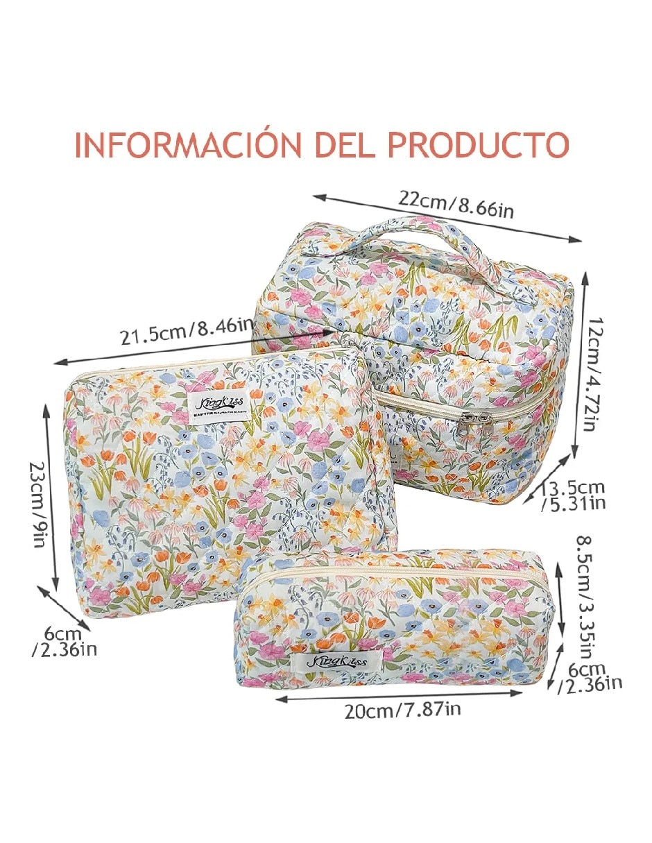 Set cosmetiquera para para maquillaje flor 3 piezas para mujer 5