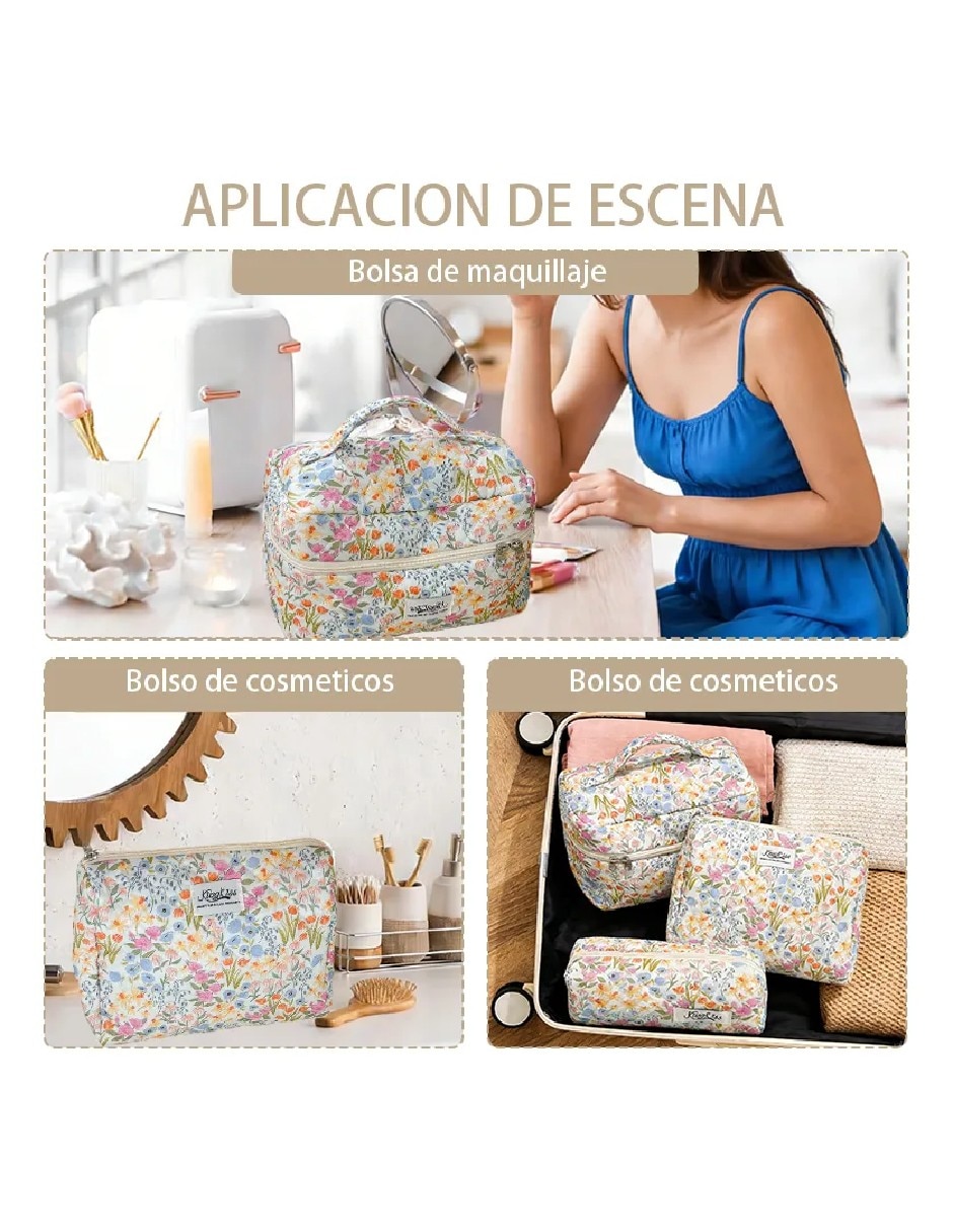 Set cosmetiquera para para maquillaje flor 3 piezas para mujer 4