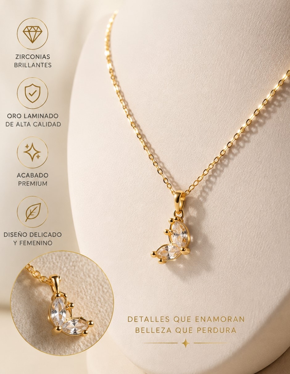 Aretes y collar de mariposa conjunto de joyería elegante para mujer de oro laminado 18 k zirconia cúbica 4