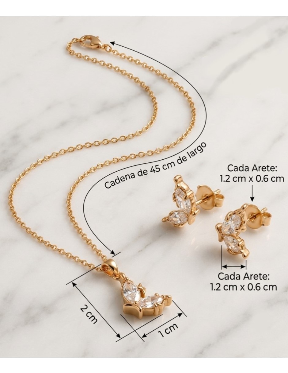 Aretes y collar de mariposa conjunto de joyería elegante para mujer de oro laminado 18 k zirconia cúbica 5
