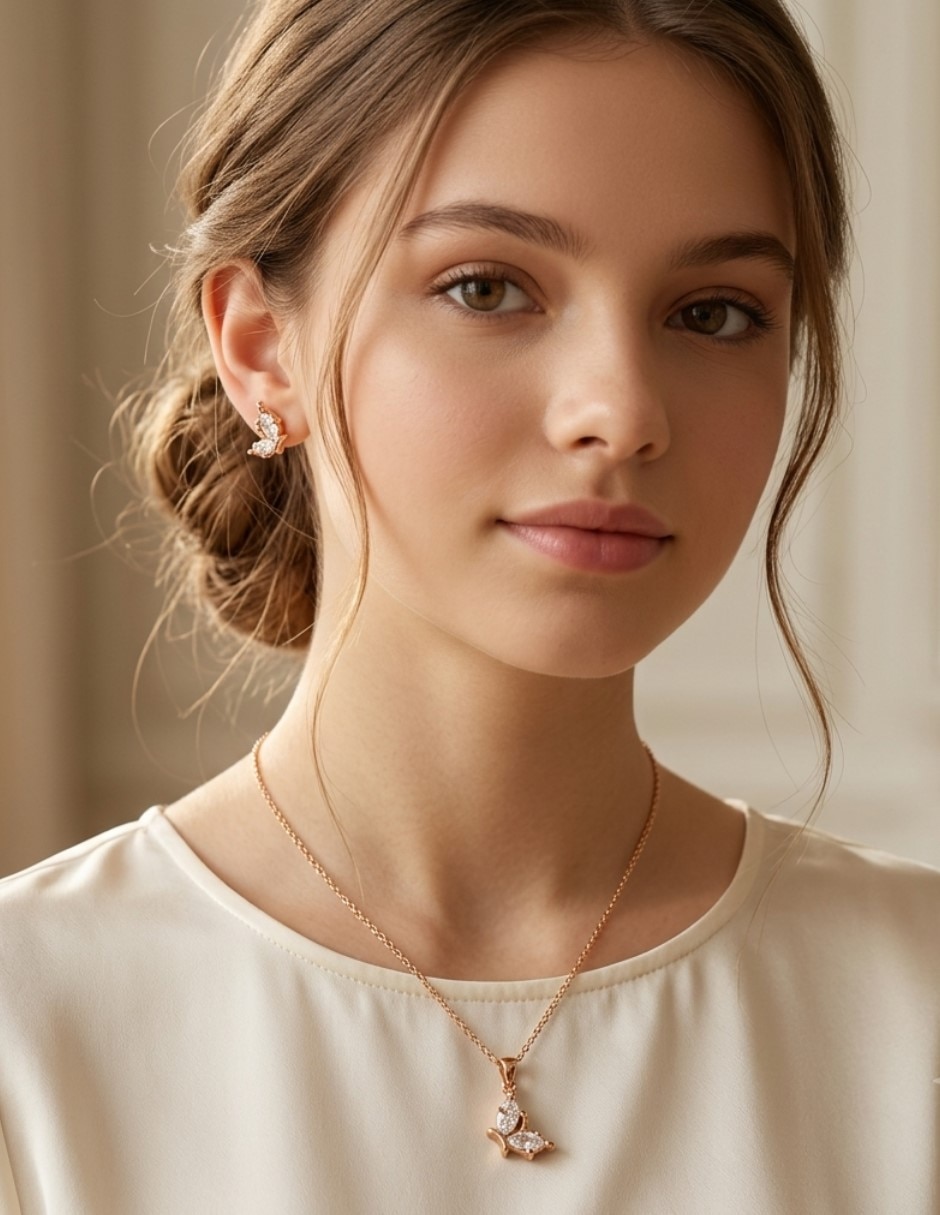 Aretes y collar de mariposa conjunto de joyería elegante para mujer de oro laminado 18 k zirconia cúbica 3