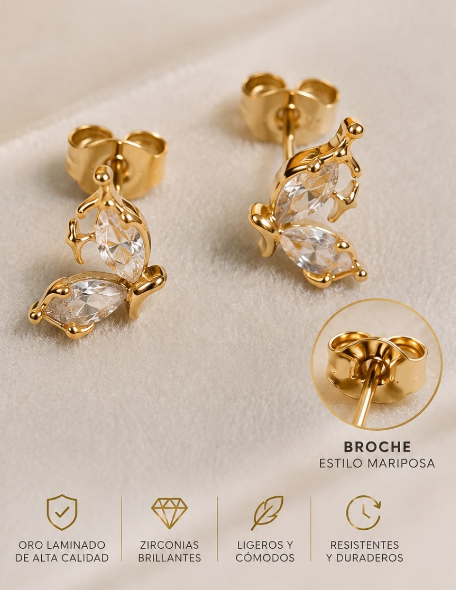 Aretes y collar de mariposa conjunto de joyería elegante para mujer de oro laminado 18 k zirconia cúbica 2