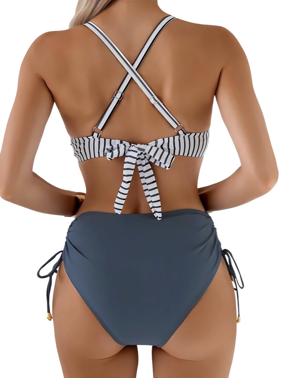 Conjunto bikini estampado a rayas para mujer 2