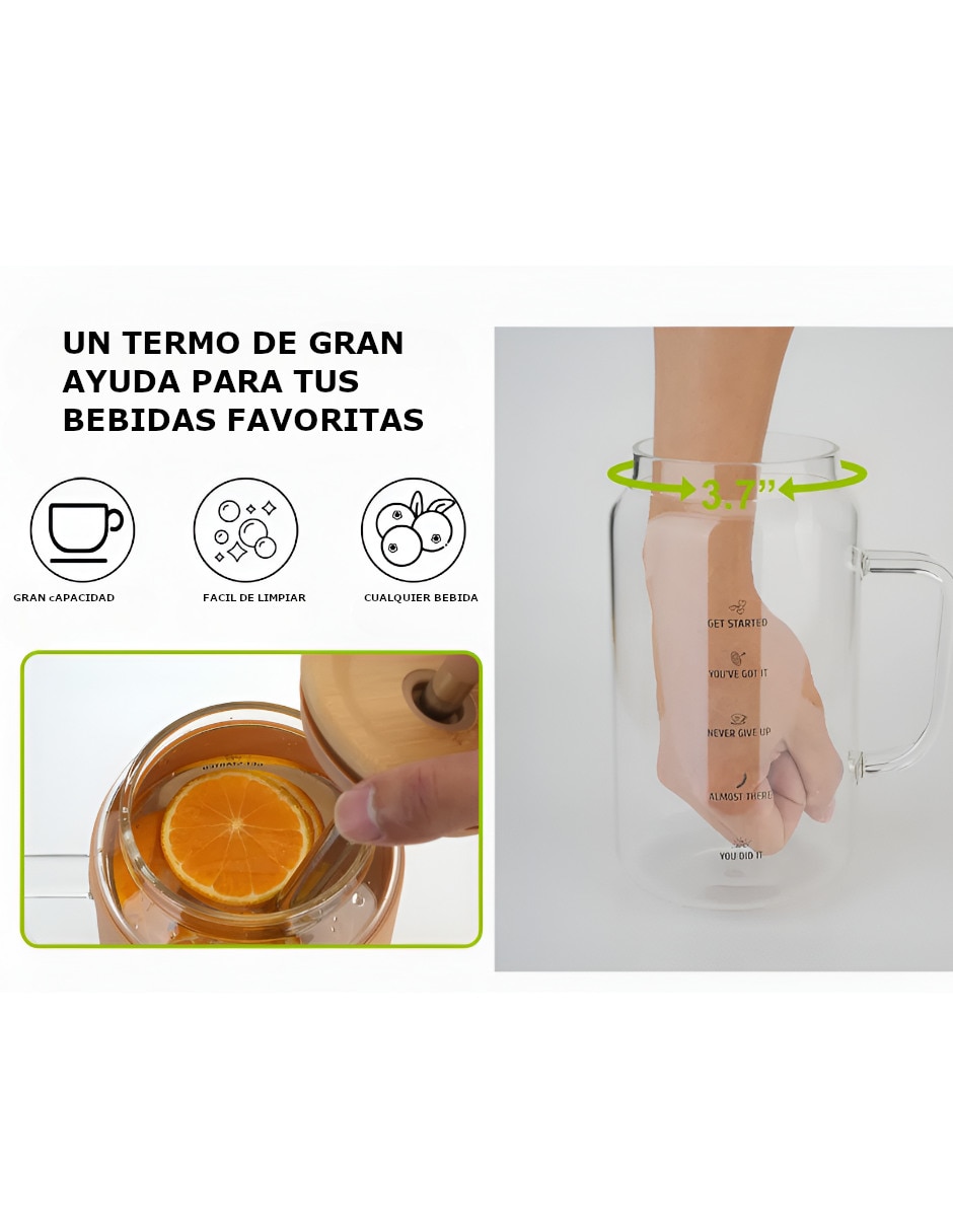 Vaso con tapa y popote de vidrio con