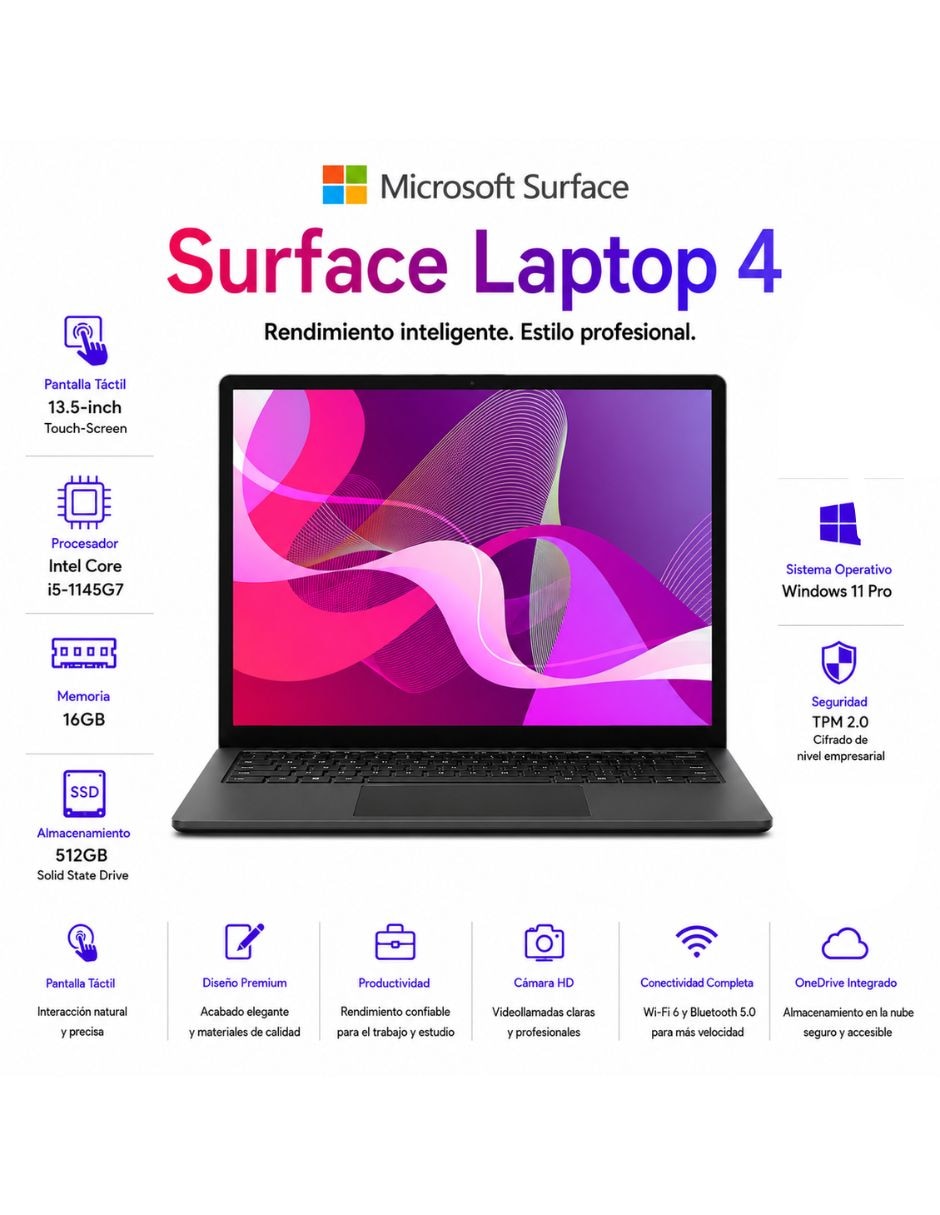 Laptop touch Microsoft 13.5 pulgadas Full HD Intel Core i5 integradas 16 GB RAM 512 GB SSD reacondicionado