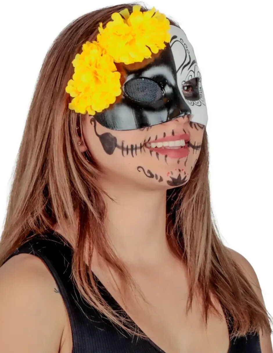 Máscara para disfraz de máscara calavera vida y muerte mujer máscaras rígidas 3