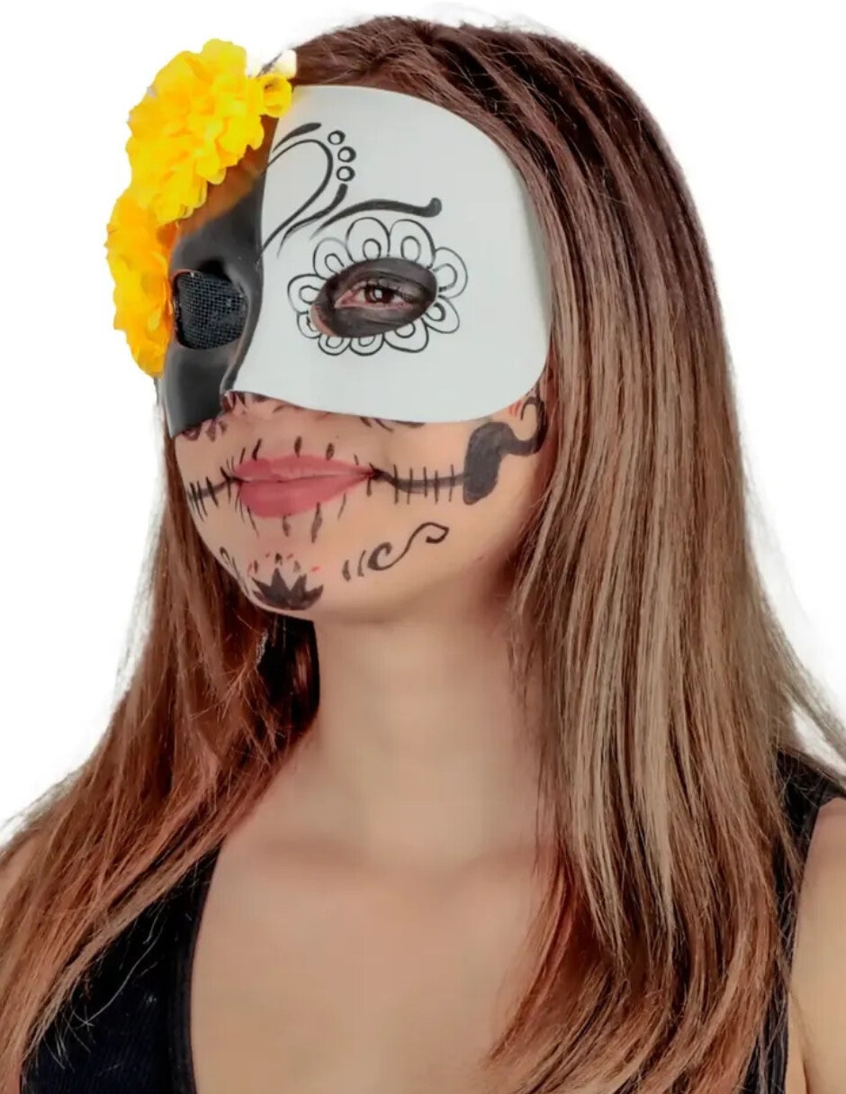 Máscara para disfraz de máscara calavera vida y muerte mujer máscaras rígidas 2