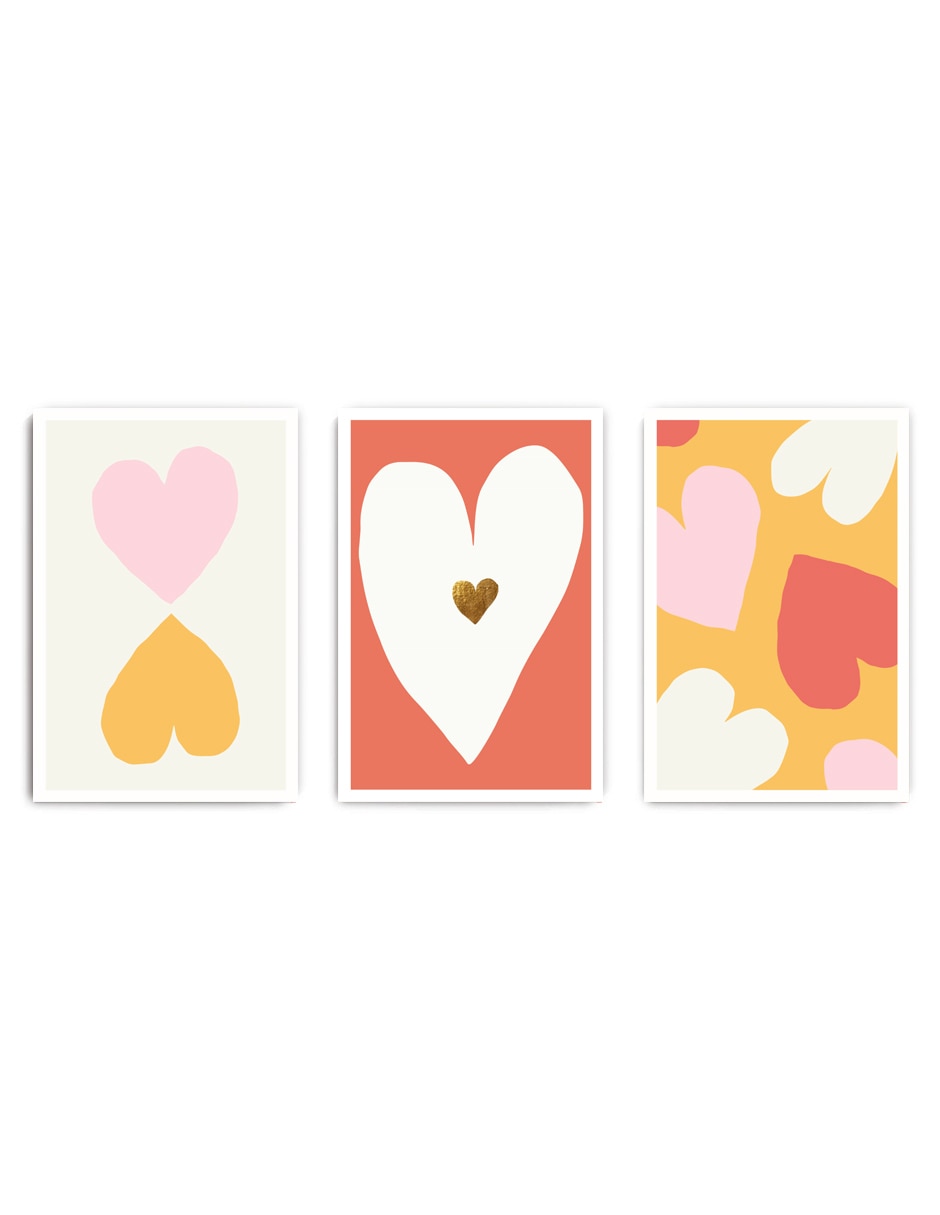 Set de conjunto de corazones impresos con hoja de oro con barniz a registro técnica impresión canvas art mx set de conjunto de corazones impresos con hoja de oro con barniz a registro