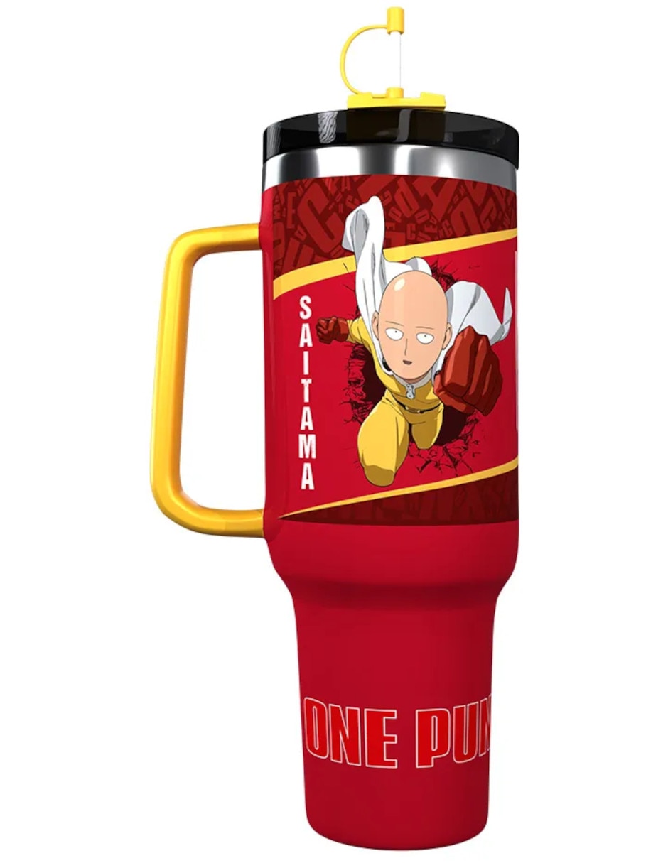 Termo de acero inoxidable One Punch Man con tapa rosca 1.1 L
