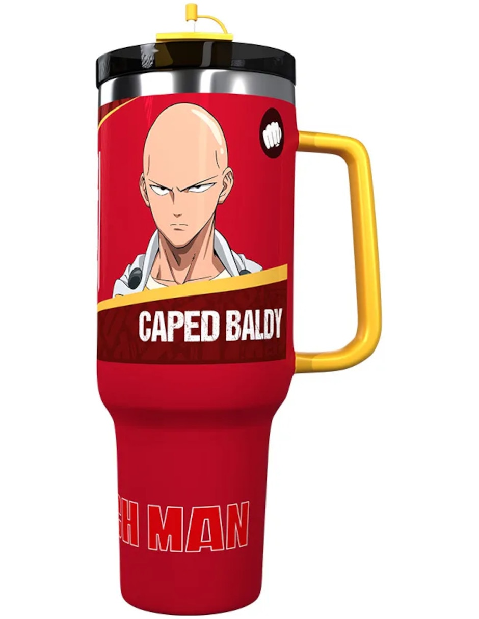 Termo de acero inoxidable One Punch Man con tapa rosca 1.1 L
