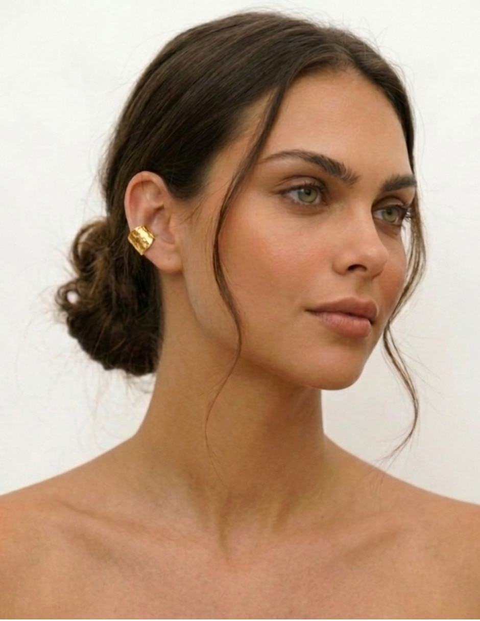 Ear Cuff de brillo de plata P 925 y 14 K con acabado baño de oro