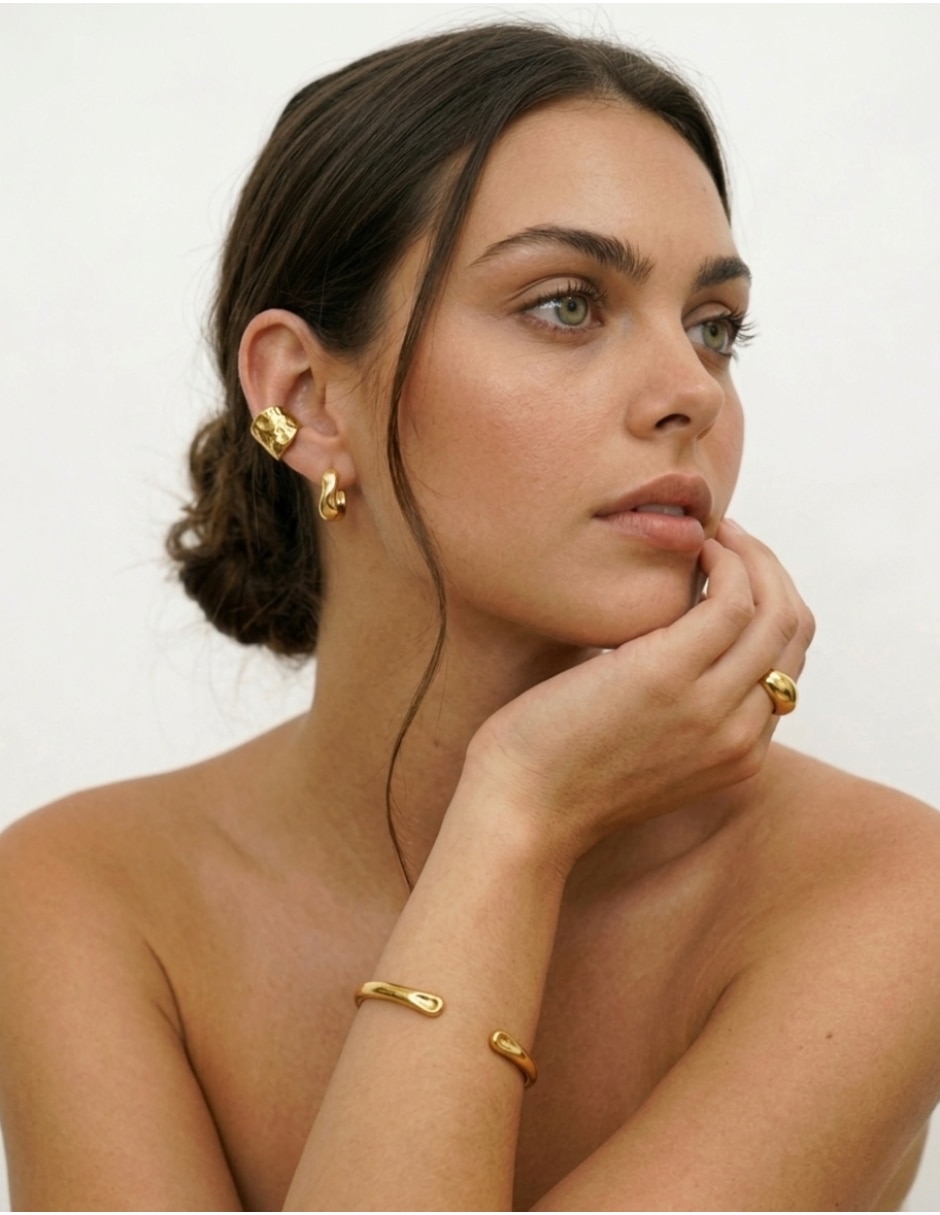Ear Cuff de brillo de plata P 925 y 14 K con acabado baño de oro