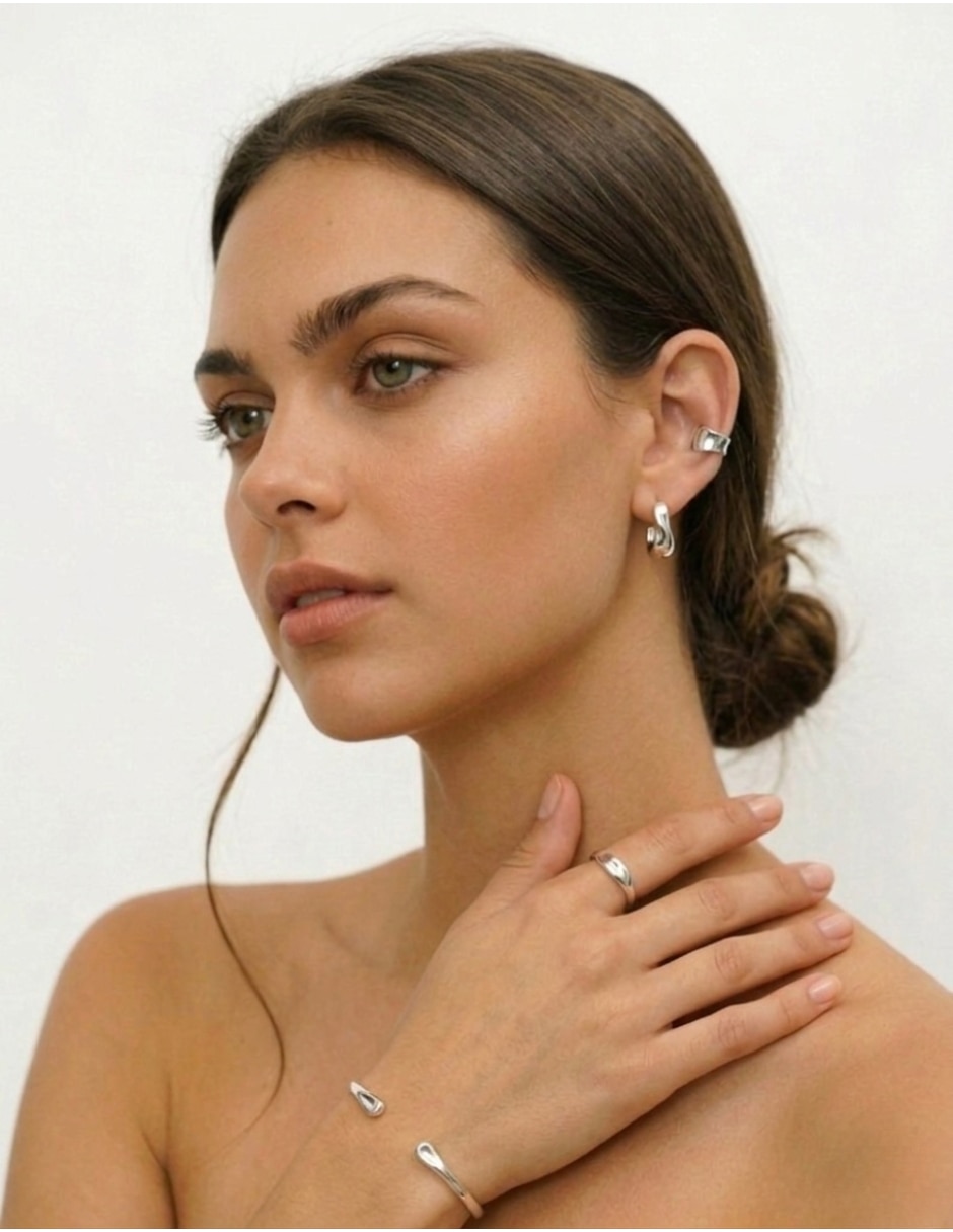Ear Cuff de brillo de plata P 925 con acabado mate
