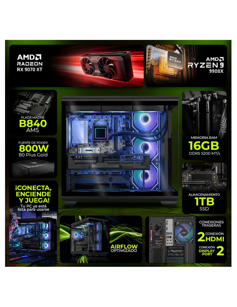 Computadora gamer 31.5 pulgadas Full HD AMD Ryzen 9 AMD Radeon RX 9070 XT 16 GB RAM 1 TB