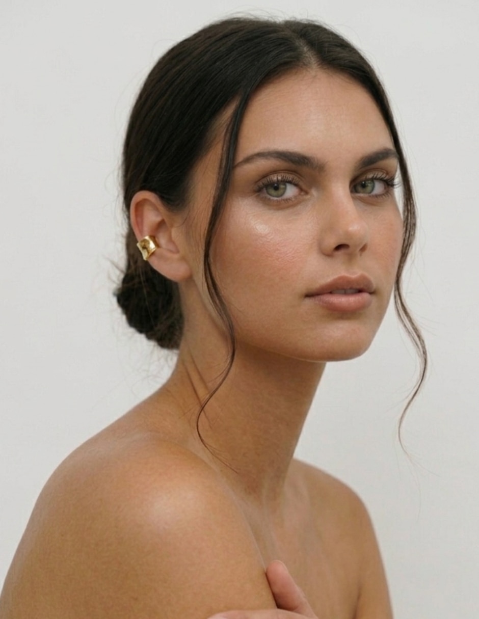 Ear Cuff de brillo de plata P 925 y 14 K con acabado baño de oro
