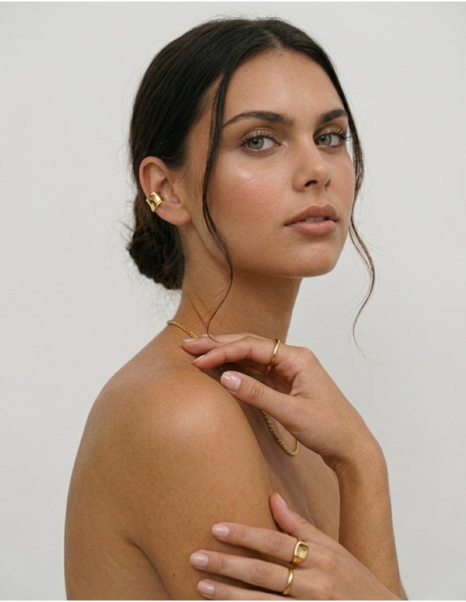 Ear Cuff de brillo de plata P 925 y 14 K con acabado baño de oro