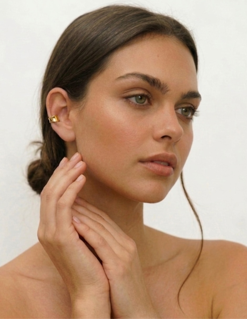 Ear Cuff de brillo de plata P 925 y 14 K con acabado baño de oro