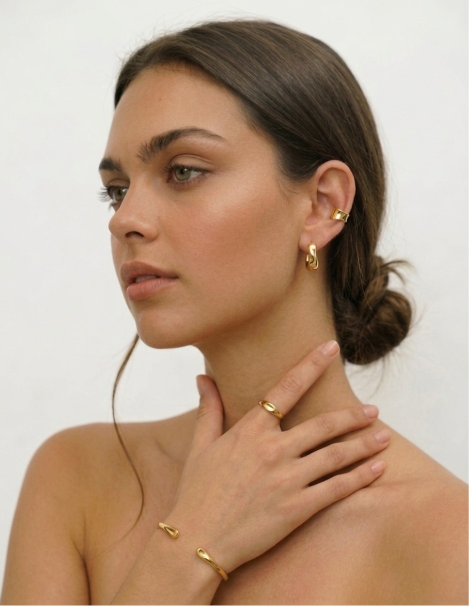 Ear Cuff de brillo de plata P 925 y 14 K con acabado baño de oro