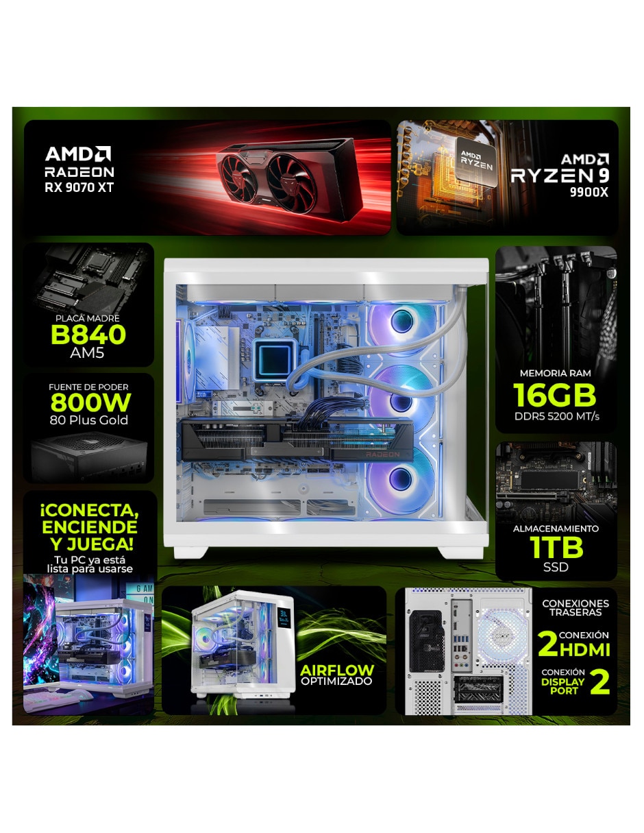 Computadora gamer AMD Ryzen 9 AMD Radeon RX 9070 XT 16 GB RAM 1 TB
