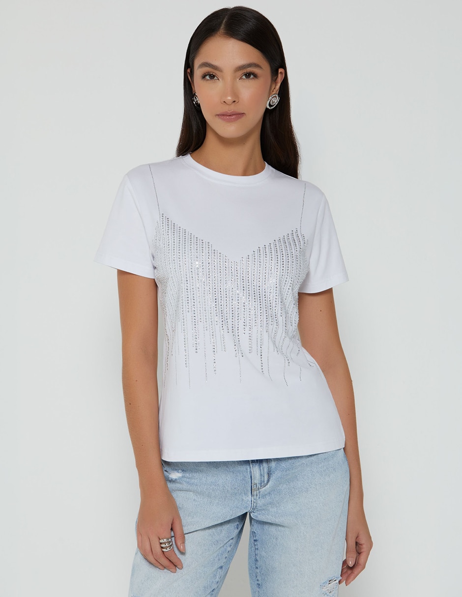Playera manga corta Denim Stereo cuello redondo mujer Playera manga corta Denim Stereo cuello redondo mujer