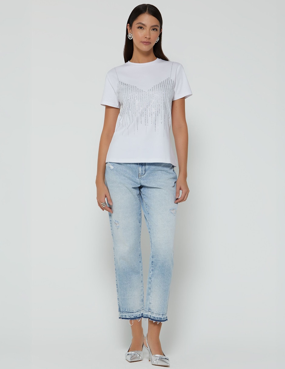 Playera manga corta Denim Stereo cuello redondo mujer 2
