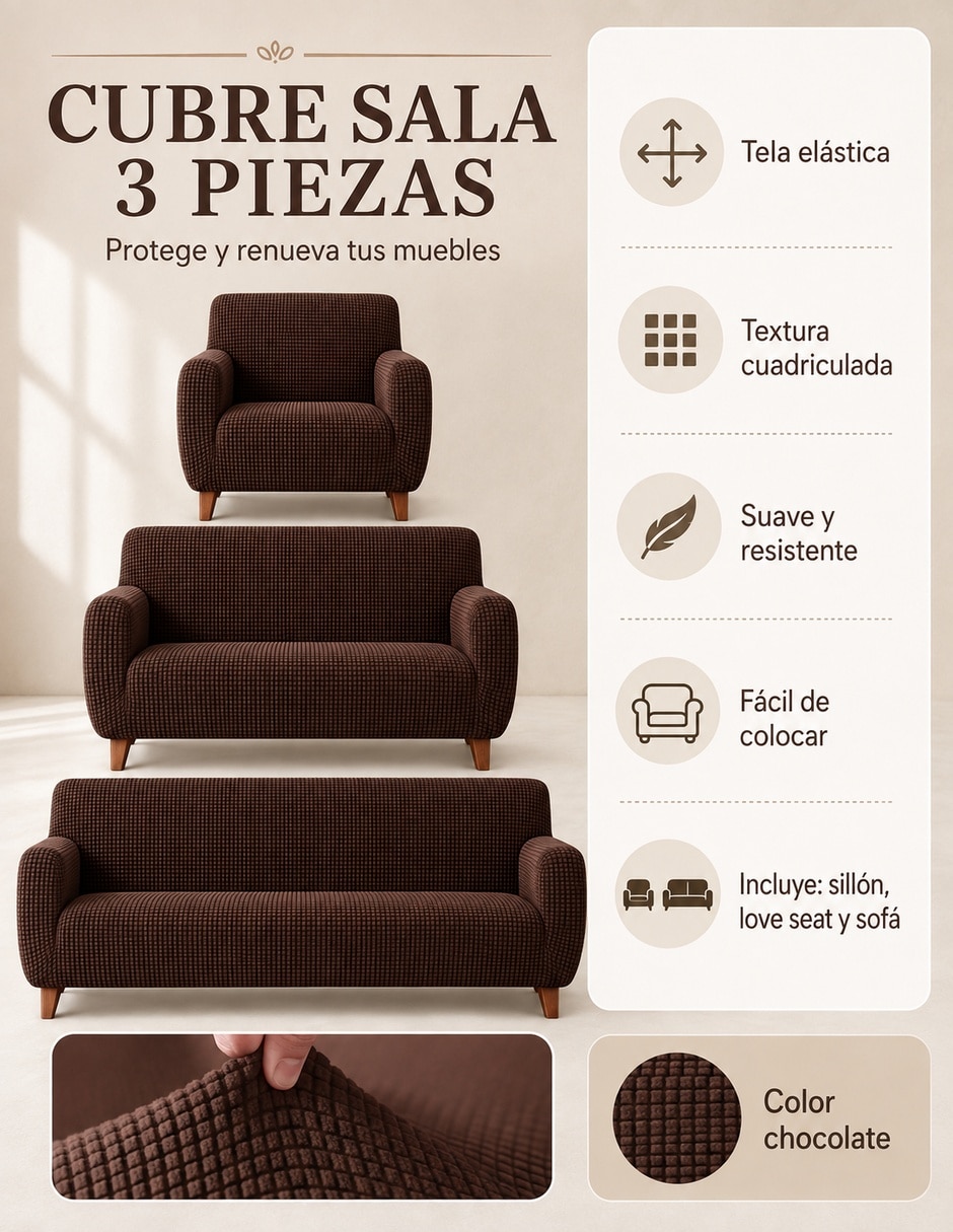Funda sillón Antideslizante 3 piezas Carla Depot