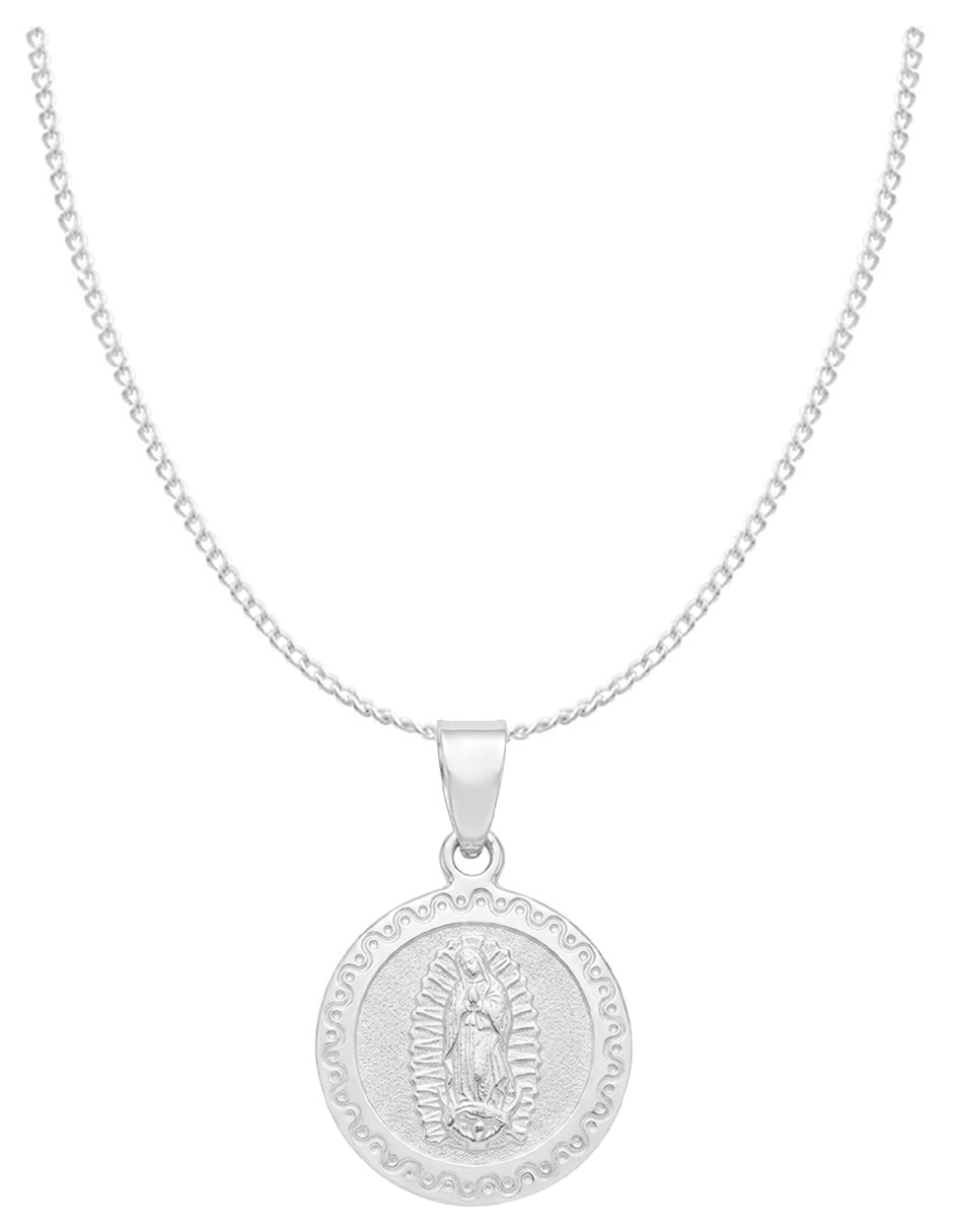 Collar con dije de cadena religiosa de plata