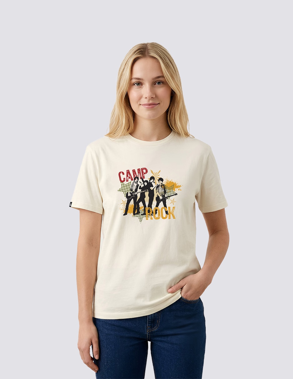 Playera manga corta Camp Rock Band cuello redondo mujer