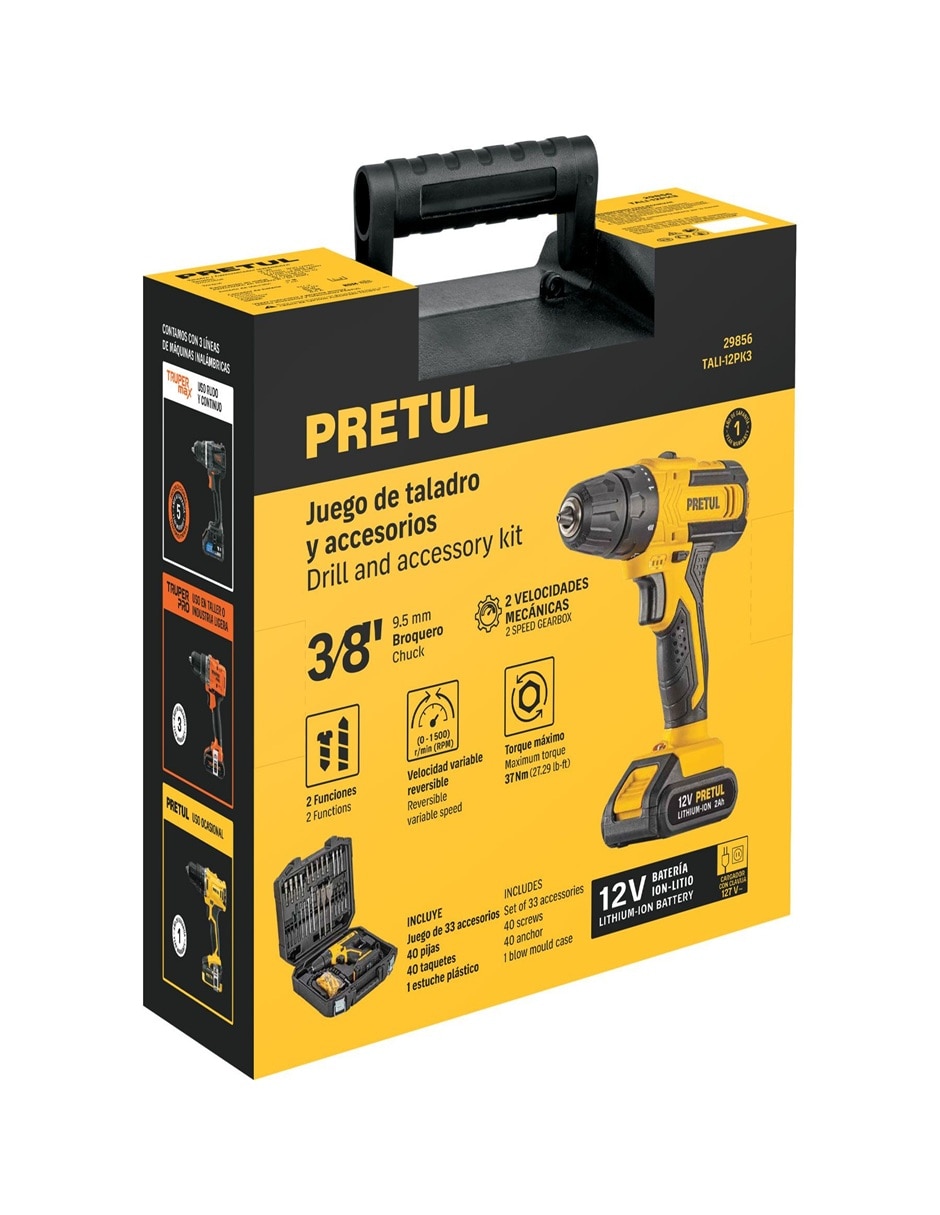 Taladro y kit de puntas inalámbrico 29856 de 12 V Taladro y kit de puntas inalámbrico 29856 de 12 V