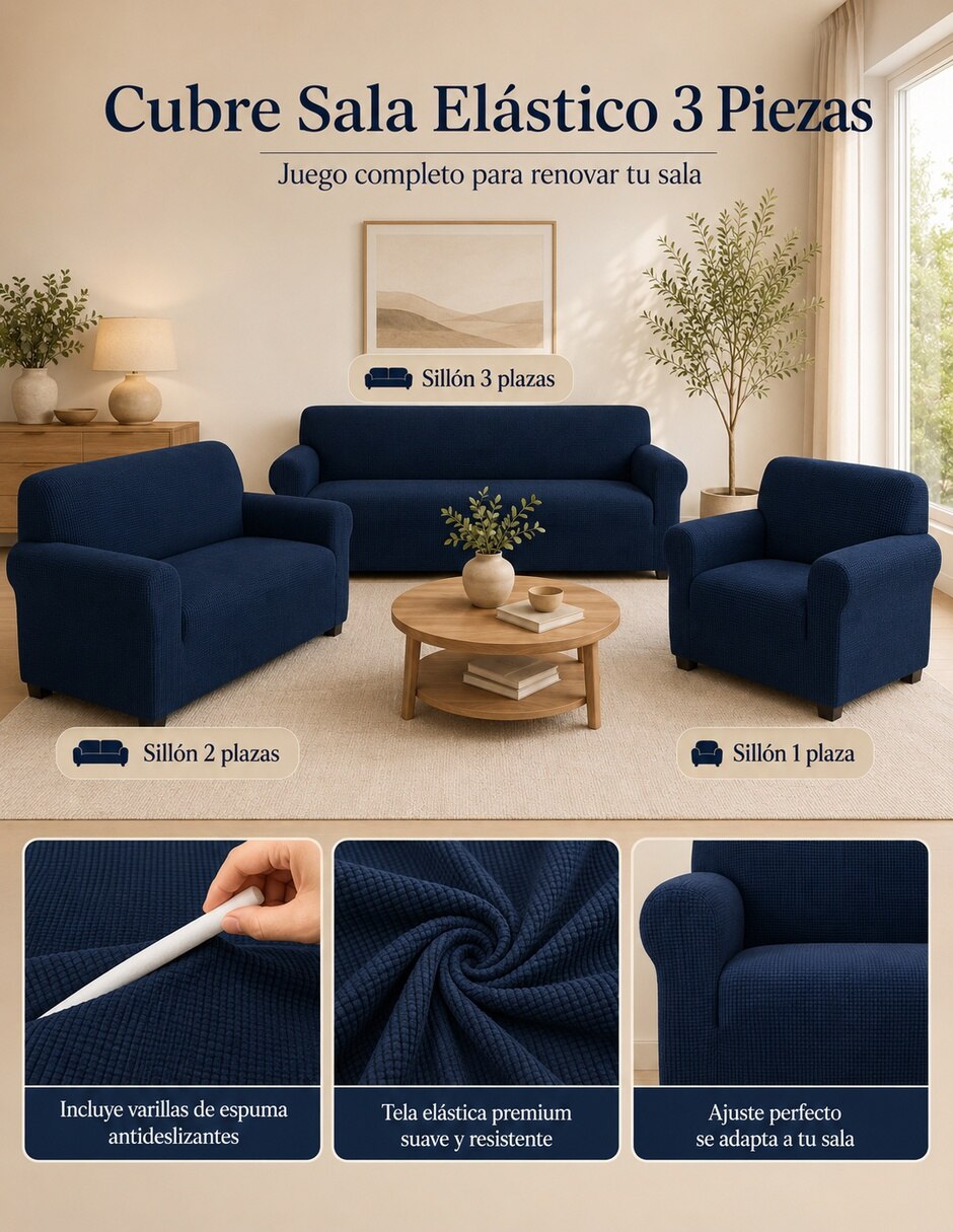 Funda sillón antideslizante 3 piezas 4