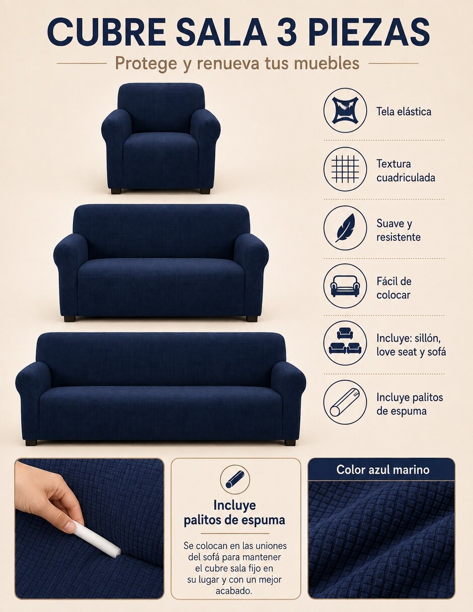 Funda sillón antideslizante 3 piezas 3