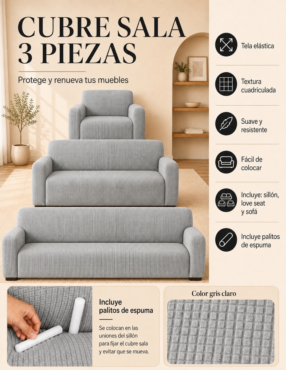Funda sillón antideslizante 3 piezas Carla Depot