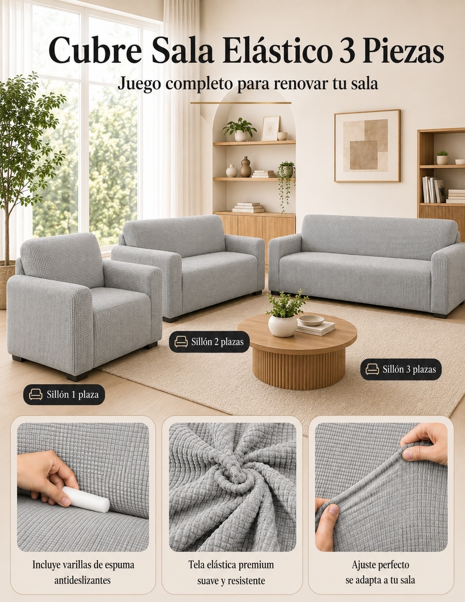 Funda sillón antideslizante 3 piezas Carla Depot
