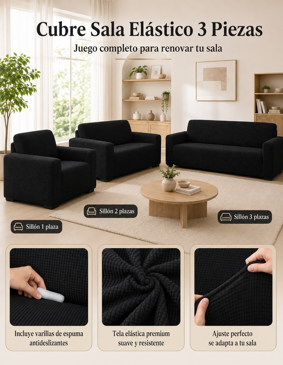 Funda sillón antideslizante 3 piezas Carla Depot
